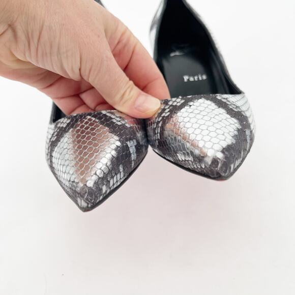 Christian Louboutin Condora 85 Silver Snake Embossed Pointed Toe Pumps 40 - Picture 7 of 11